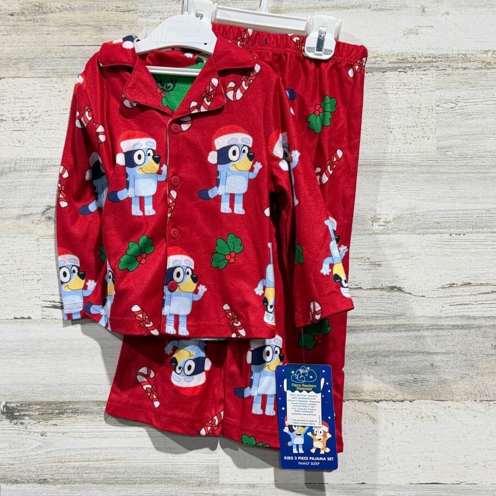 Bluey Pajama Set Kids 3T Red Christmas Holiday Fleece NWT